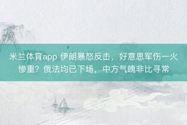 米兰体育app 伊朗暴怒反击,好意思军伤一火惨重?俄法均已下场,中方气魄非比寻常