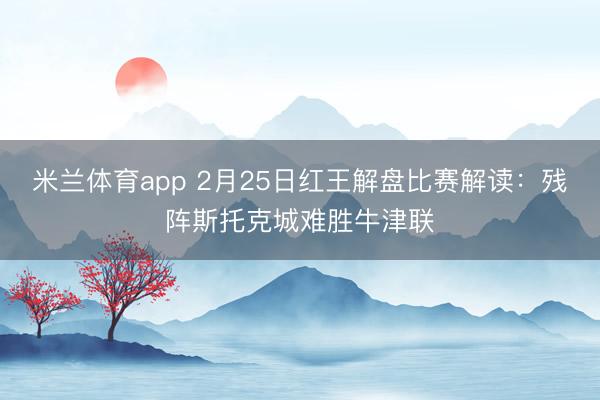 米兰体育app 2月25日红王解盘比赛解读：残阵斯托克城难胜牛津联