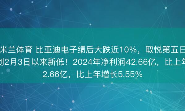米兰体育 比亚迪电子绩后大跌近10%，取悦第五日下落，股价创2月3日以来新低！2024年净利润42.66亿，比上年增长5.55%