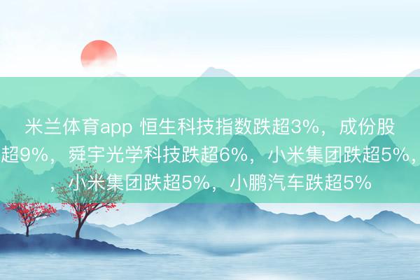米兰体育app 恒生科技指数跌超3%，成份股中，比亚迪电子跌超9%，舜宇光学科技跌超6%，小米集团跌超5%，<a href=
