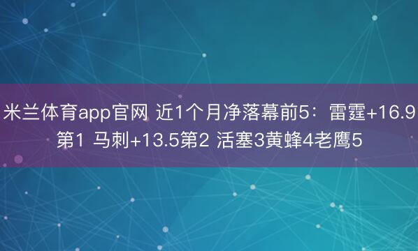 米兰体育app官网 近1个月净落幕前5:雷霆+16.9第1 马刺+13.5第2 活塞3黄蜂4老鹰5