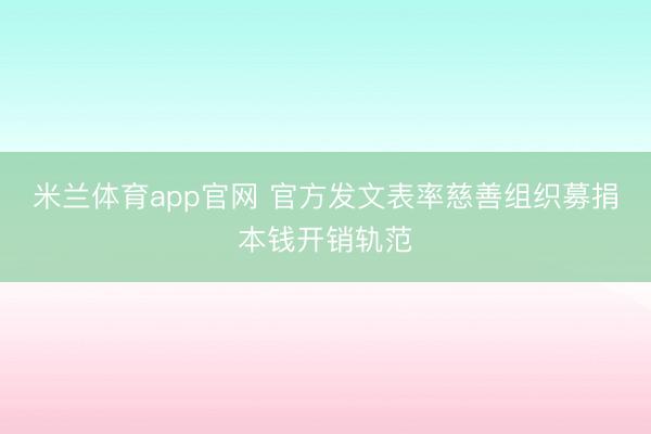 米兰体育app官网 官方发文表率慈善组织募捐本钱开销轨范